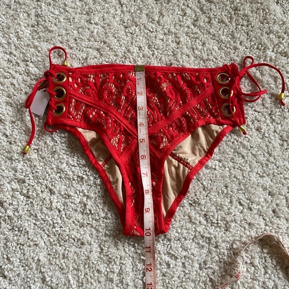 Red bikini lace design high rise high waist small bottom medium top NWT - Picture 11 of 14